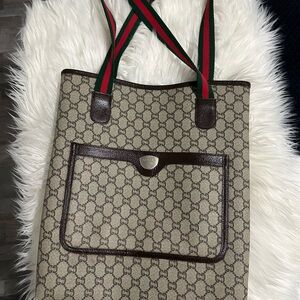 Gucci Beige and Brown Tote with Green and Red Straps